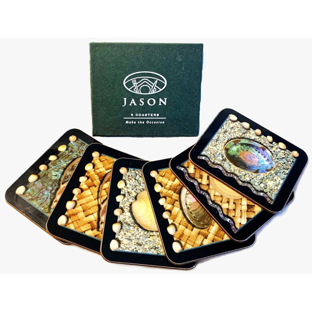 Jason Deluxe Cork Backed Boxed 6 Coaster Set New Zealand SEASHELLS Appear Unused